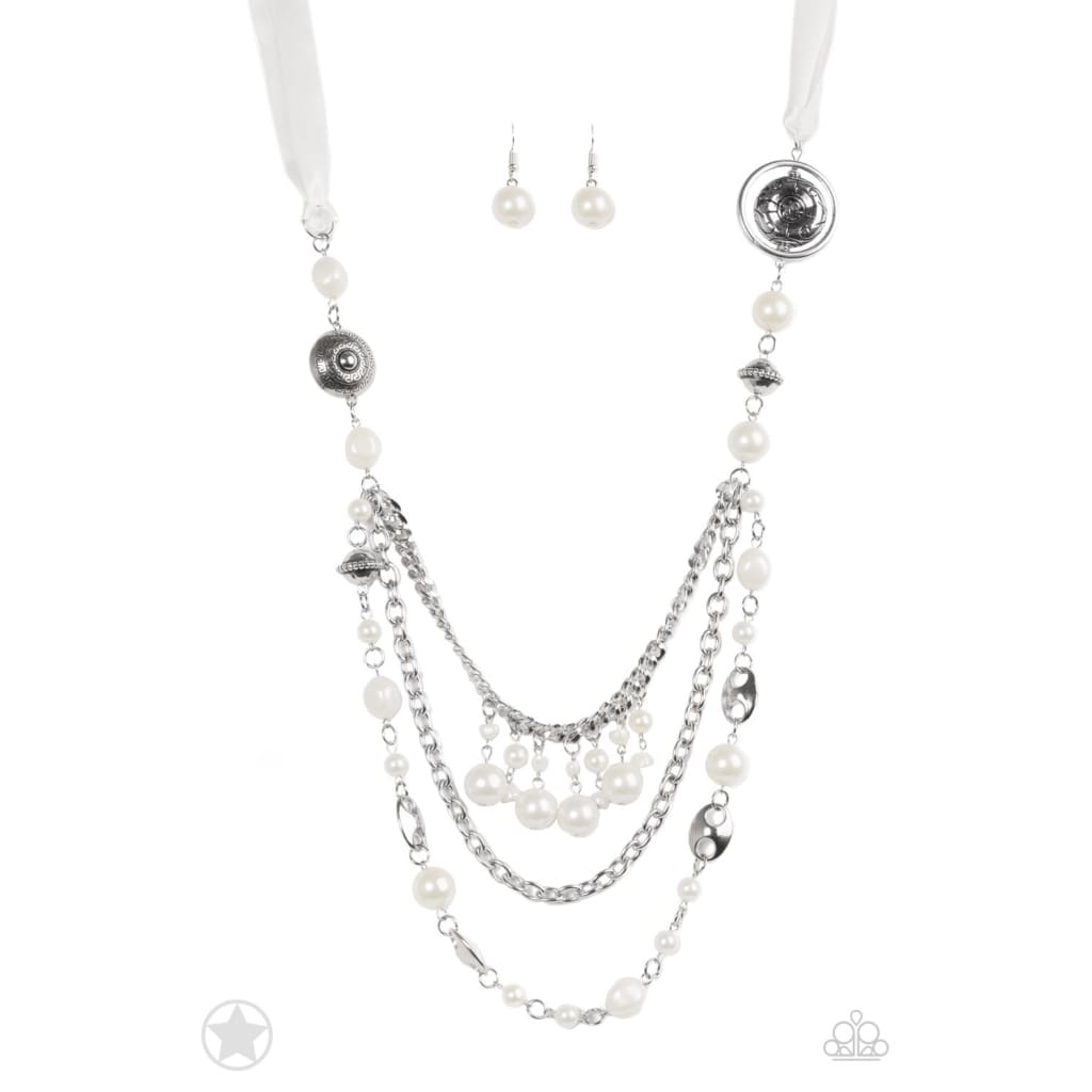 Paparazzi All The Trimmings - Ivory Blockbuster Necklace