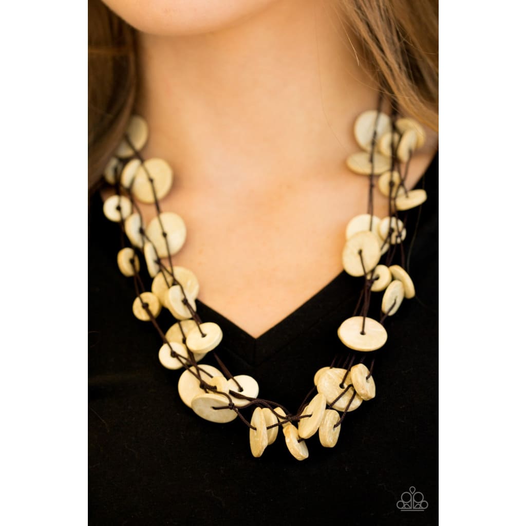 Paparazzi Bermuda Beach House - White Wood Necklace
