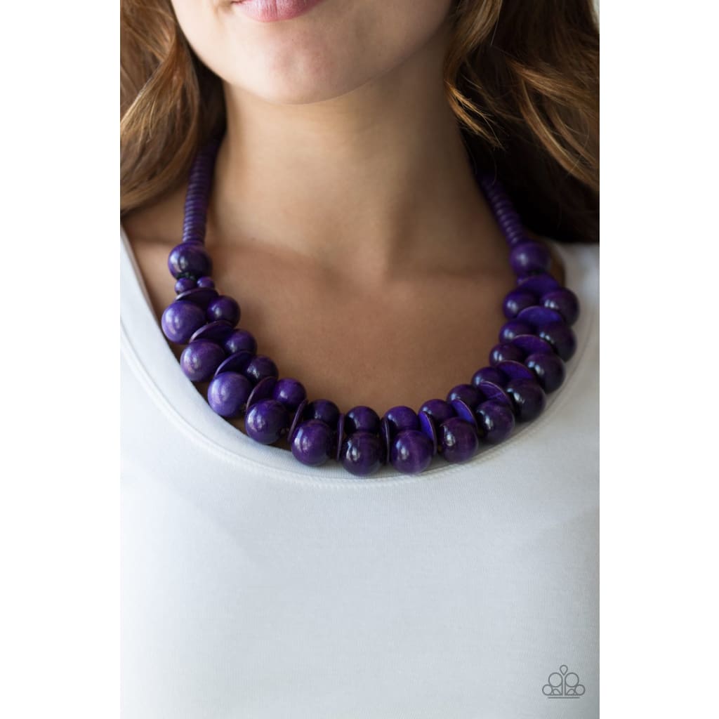 Wood Necklace - Paparazzi Caribbean Cover Girl - Purple Necklace Paparazzi jewelry image