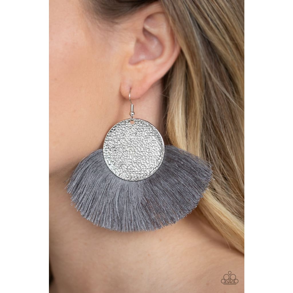 Paparazzi Foxtrot Fringe - Silver Earrings