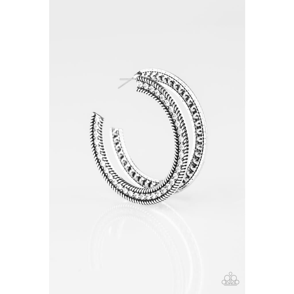 Paparazzi HAUTE Mama - White Hoop Earrings