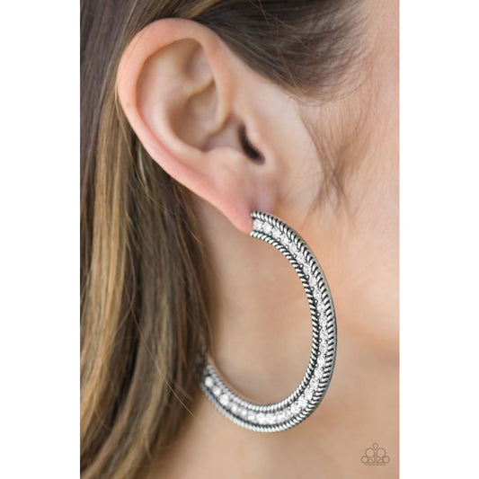 Paparazzi HAUTE Mama - White Hoop Earrings