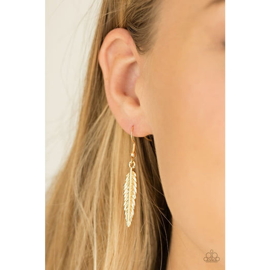 Paparazzi Light Flight - Gold Feather Necklace