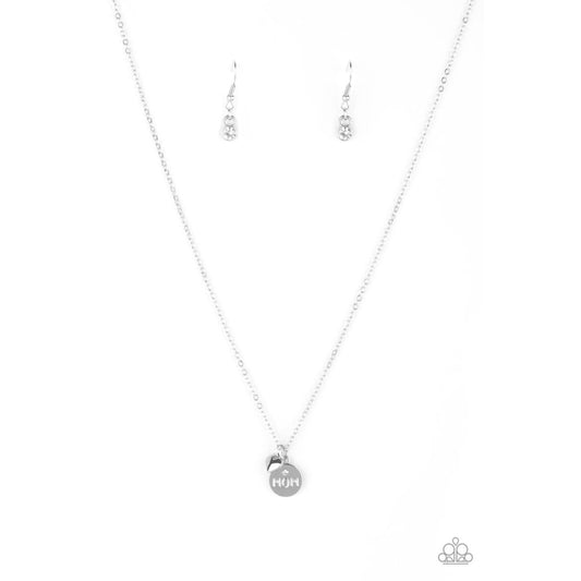Paparazzi Mom Boss - Dainty Silver Neckclace - Fashion Plug Cluster of hematite rhinestones, a silver disc with the inspirational phrase, "Mom Boss". Sold as one individual Dainty Silver necklace. Includes one pair of matching earrings. Free shipping on orders over $75